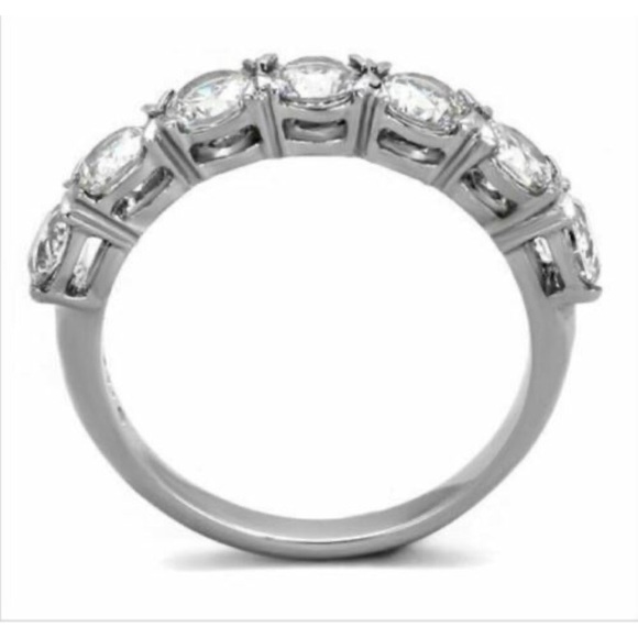 STAINLESS STEEL 7 Stone AAA Grade CZ Band Ring-NWT - Picture 2 of 16
